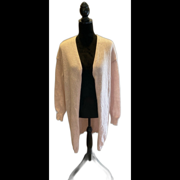 Cardigan Soft Pink Open Women Long Stylish Ribbed Bottom Soft Casual Soft Knit - Picture 1 of 9
